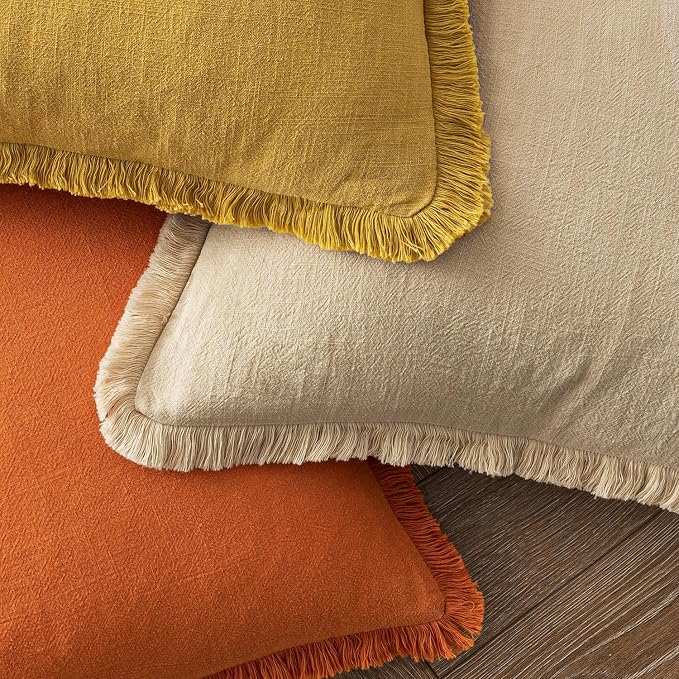 MIULEE Decorative Throw Pillow Covers Neutral Linen Fringe Throw Pillows Set of - Image 4