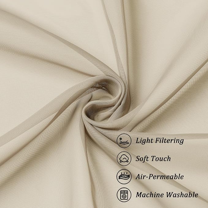Chyhomenyc Taupe Sheer Curtains 96 inches Long 2 Panels, Light Filtering Soft - Image 3