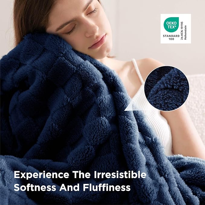 Bedsure GentleSoft Navy Blue Throw Blanket - Image 4