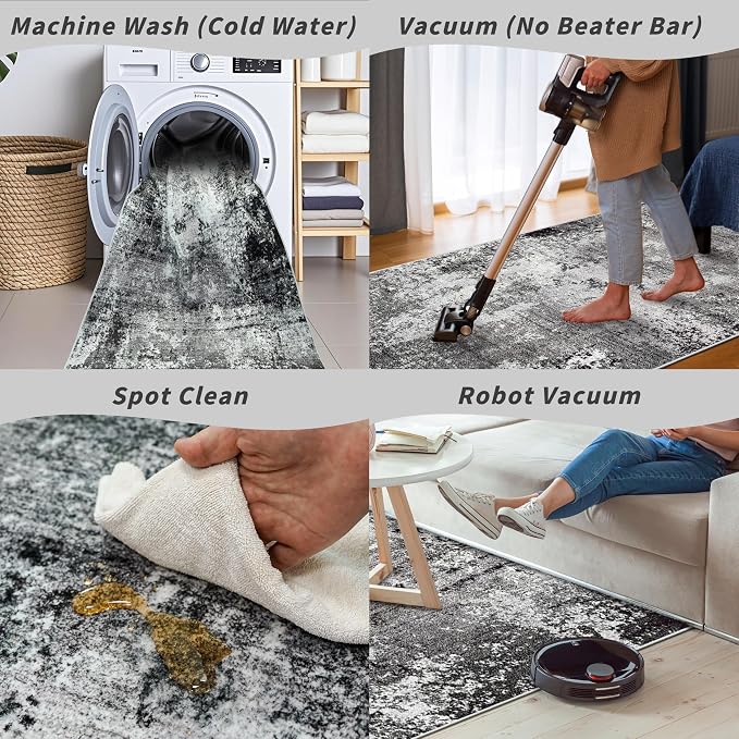 8x10 Washable Living Room Rug – Modern Neutral Abstract Large Area Rug - Image 8