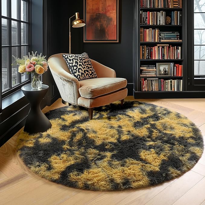 Amdrebio Black Gold Yellow Grey Round Circle Rugs 5Ft - Image 8