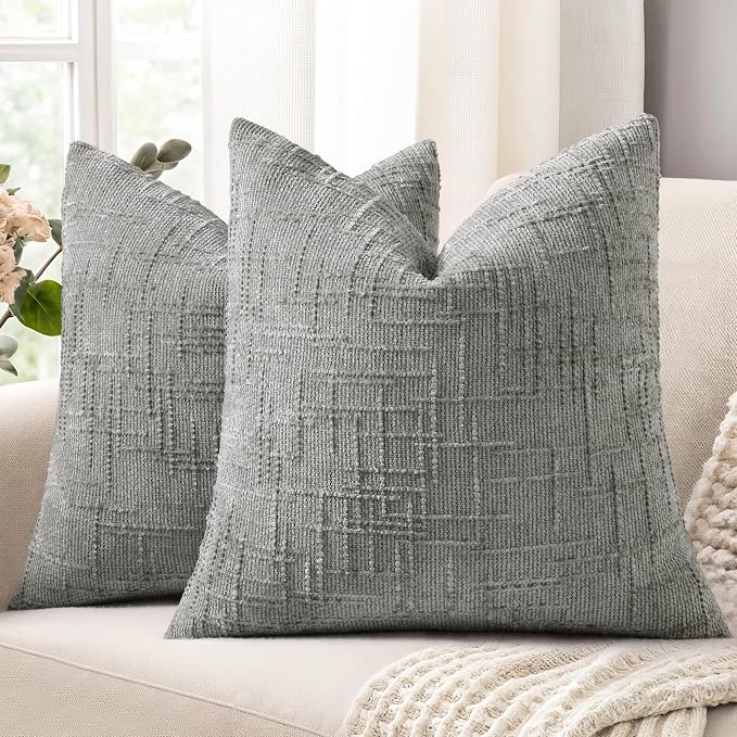 decorUhome Neutral Grey Chenille Throw Pillow Covers 20x20 Set of 2 Textured by decorUhome