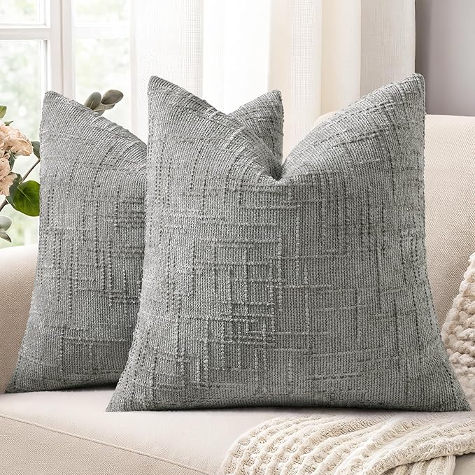 decorUhome Neutral Grey Chenille Throw Pillow Covers 16x16 Set of 2 Textured by decorUhome