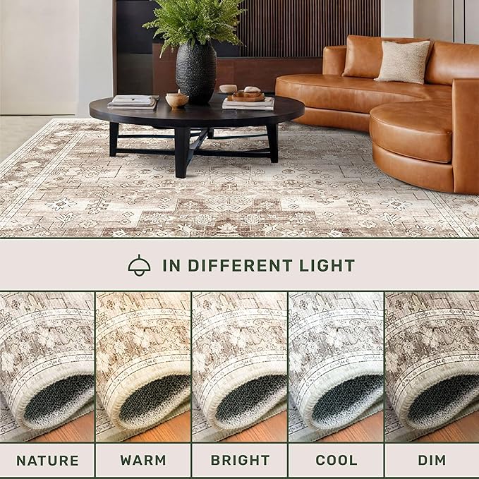 Washable Neutral Farmhouse Living Room Rug, 6x9 Area Rugs - Image 8
