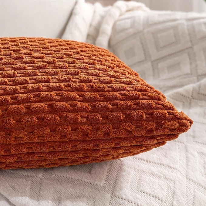 Set of 4 Burnt Orange Decorative Throw Pillow Covers 26x26 Inch Corduroy Pillow - Image 6