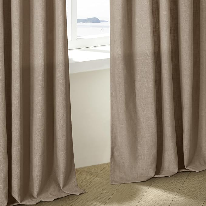 Semi Sheer Pleat Linen Light Brown Latte Farmhouse Curtains 96 Inches Long | - Image 8