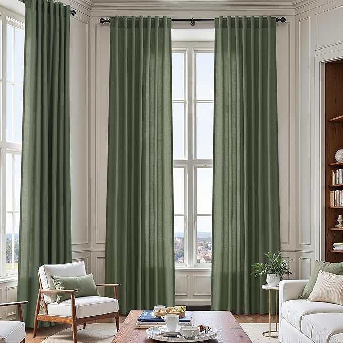 Nanspring Olive Green Linen Blend Semi Sheer Curtains 108 Inches Long by 70 - Image 7