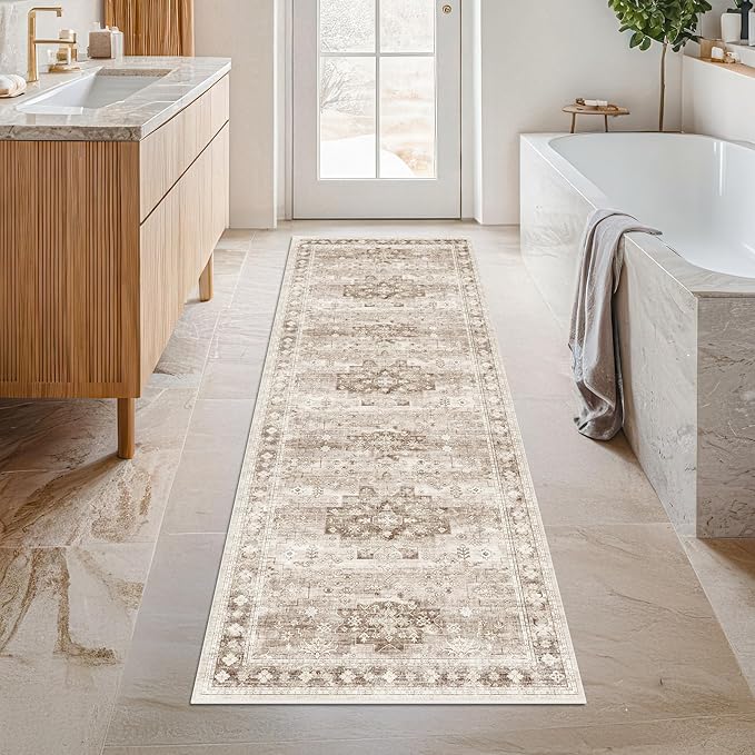 Hazo Haus Boho Long Bathroom Runner Rug 24 x 72 Washable Non Slip by HazoHaus