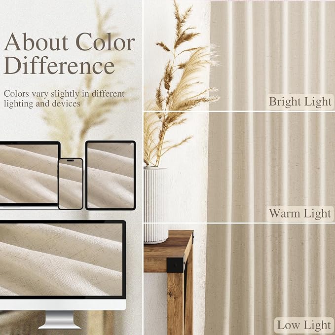 Linen Curtains for Living Room 90 Inches Long Modern Farmhouse Decor Light - Image 3