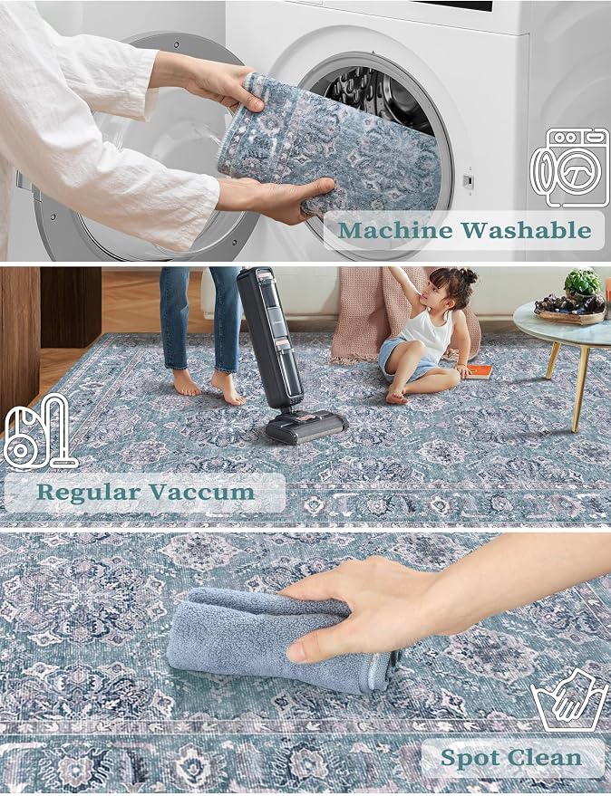 SERISSA Boho Washable Runner Rug, 2x5 Rug Non-Slip Vintage Floral Hallway - Image 2