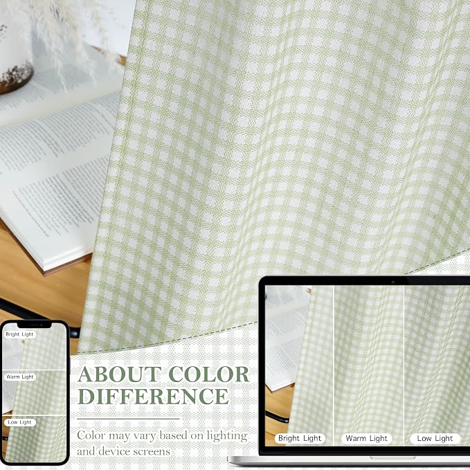 RYB HOME Sage Green Cafe Curtains Rustic Plaid Kithen Tier, Classic Short - Image 3