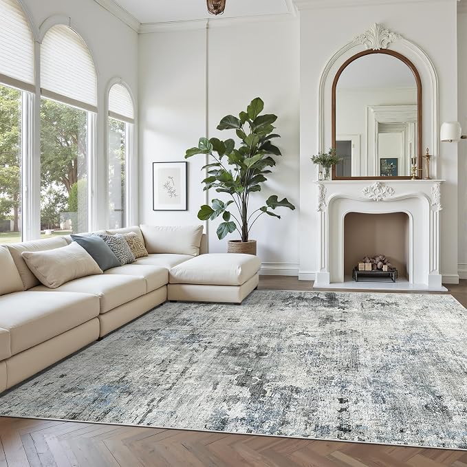 Abstract Rug 8x10 Large Living Room Rugs Neutral Modern Washable Area Rugs - Image 2