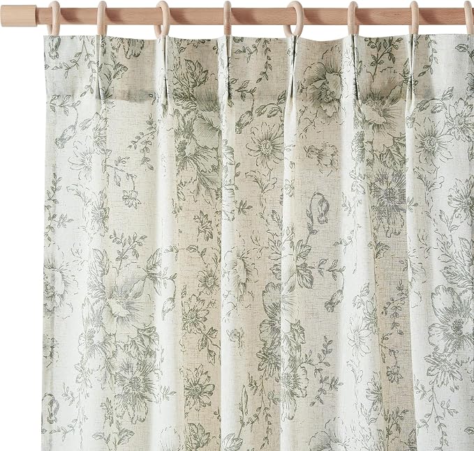 jinchan Pinch Pleated Curtains Floral Linen Blend Curtains by JINCHAN
