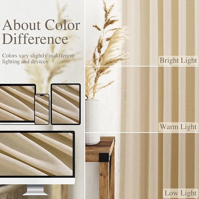 Nanspring Tan Linen Curtains 63 Inches Long - Image 3