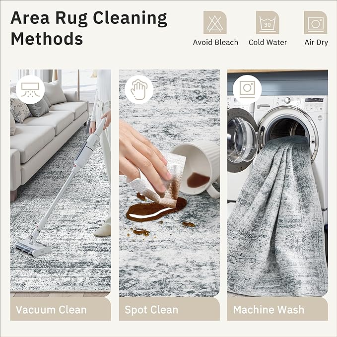 Soalmost 9x12 Area Rugs for Living Room, Non Slip Machine Washable Vintage Rugs - Image 7