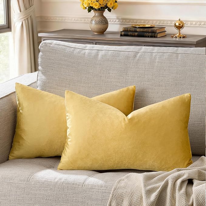 GIGIZAZA Yellow Velvet 20x12 Lumbar Decorative Throw Pillow Covers by GIGIZAZAFocusingonhomedecoration