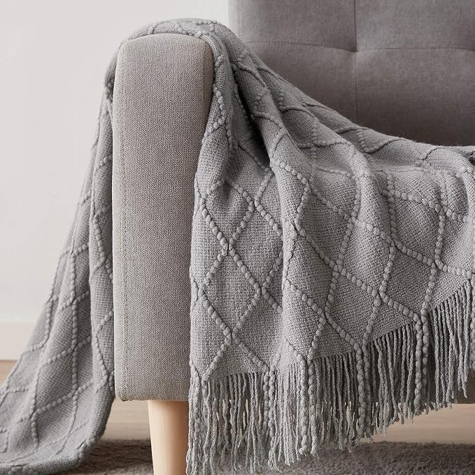 BOURINA Light Grey Throw Blanket 50 x90 Inches Throw Textured Solid Soft Sofa - Image 4