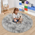 4x4 ft Tie Dye Grey Round Rug for Bedroom Room Fluffy Circle Rug Furry Carpet by JiaoBaba