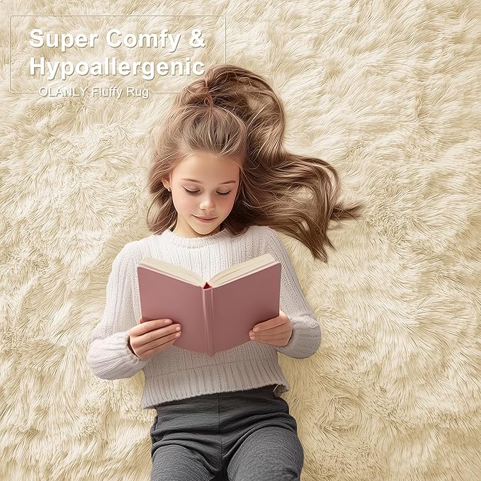 OLANLY 2x3 Machine Washable Small Bedside Rug, Soft Fluffy Shaggy Entryway - Image 8