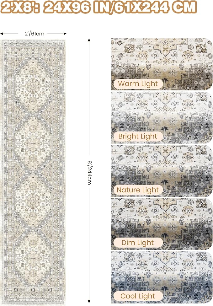Runner Rug 2x8 Runners for Hallways Non Slip Washable, Vintage Hallway Runner - Image 2