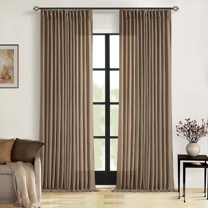 Brown Pleated Linen Light Filtering Curtains 96 Inches Long - Image 9