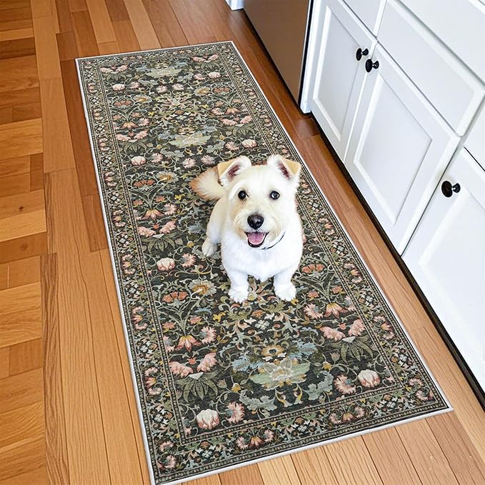 2x6 Washable Hallway Runner Rug: Vintage Floral Kitchen Rugs by HYHAOYUNLAI