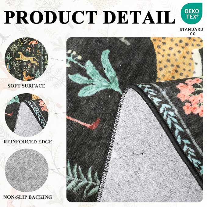DUKINO 2x8 Washable Runner Rug, Non Slip Animal Kitchen Runner Rug, Low Pile - Image 4