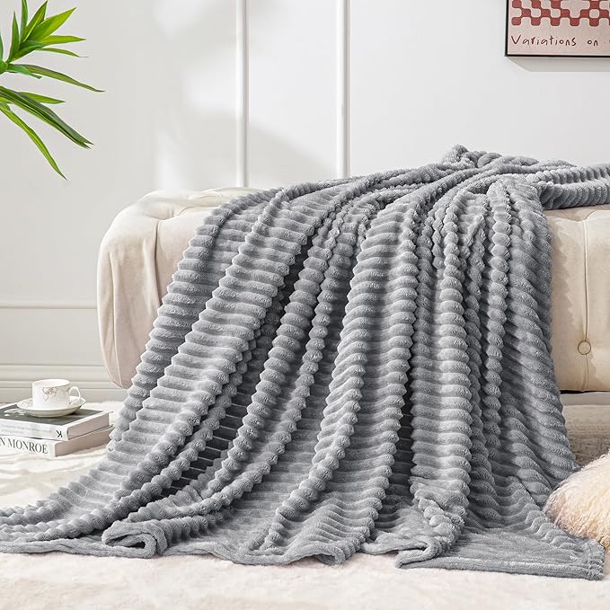 BEDELITE Fleece Throw Blanket for Couch – 3D Ribbed Jacquard Soft and Warm by BEDELITE