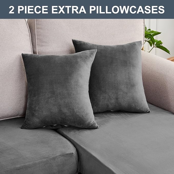 Couch Cover 4-Piece Elastic Velvet Couch Cushion Covers & Chaise Slipcovers - Image 6