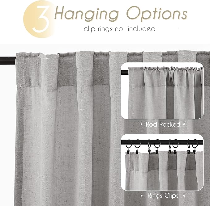 Linen Blend Grey Curtains for Living Room Back Tab Modern Farmhouse Semi Sheer - Image 6