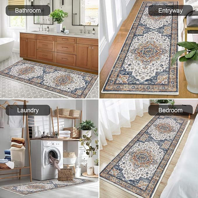 HEBE Hallway Runner Rug 2'x6' Washable Vintage Distressed Area Rugs Non Slip - Image 4