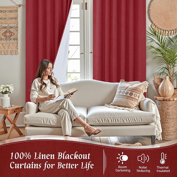 Linen 100% Blackout Window Curtains - Image 2
