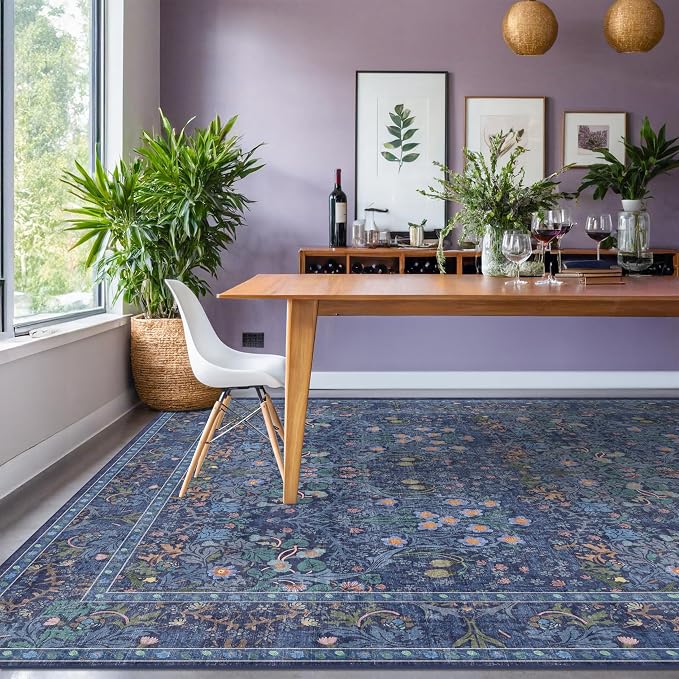 Hazo Haus Boho 8x12 Washable Dark Blue Rug - Image 3