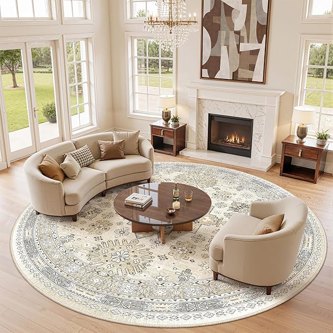 zesthome 8ft Round Rugs for Living Room, Non-Slip Washable Round Area Rugs - Image 3