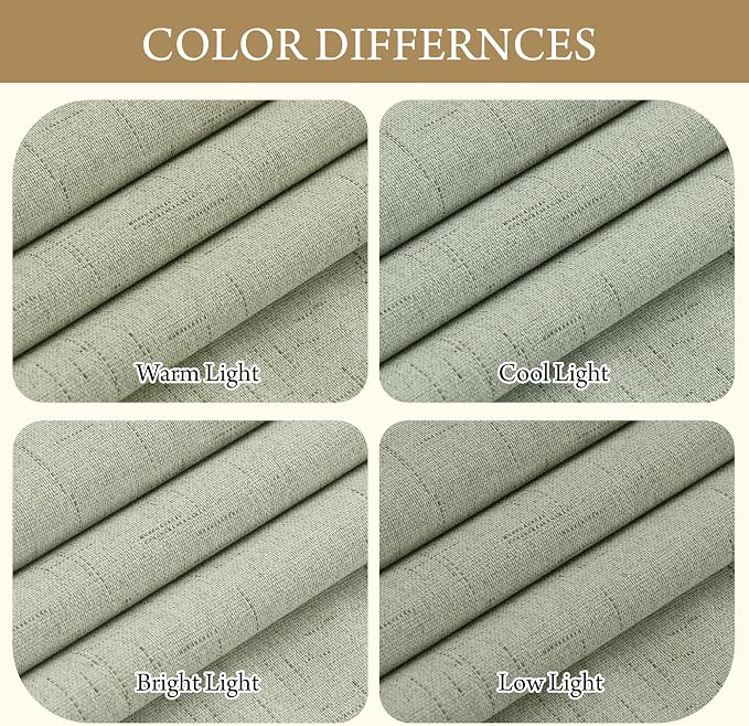 RYB HOME 100% Blackout Sage Green Linen Curtains, Light & Heat Blocking Thermal - Image 5