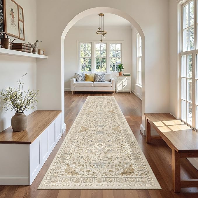Madane Hallway Runner Rug 2'6''x12', Non Slip Vintage 12ft Runners by Madane