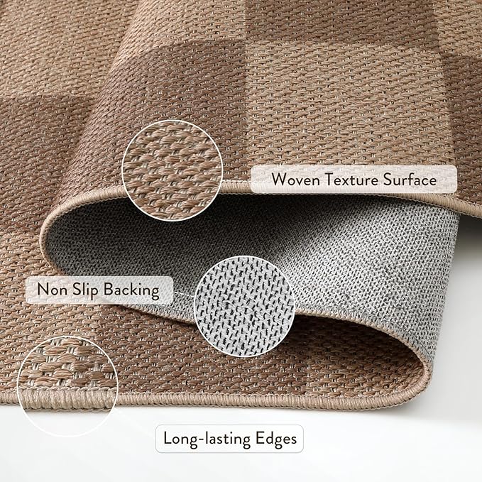 Lahome Colette Checkered Easy Jute Kitchen Runner, 2x8 Washable Indoor Outdoor - Image 5