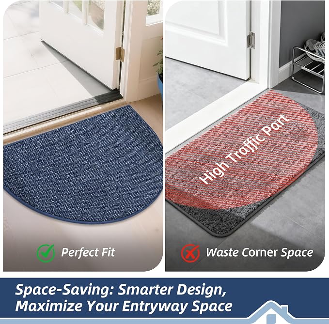 BEQHAUSE Dirt Trapper Door Mat 24" x 36" Half Circle Non Slip Rugs, Absorbent - Image 6