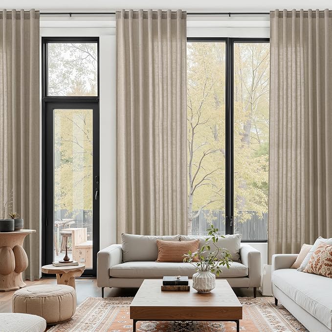 Cobblestone Linen Curtains for Living Room 126 Inches Long Light Filtering Semi by Nanspring