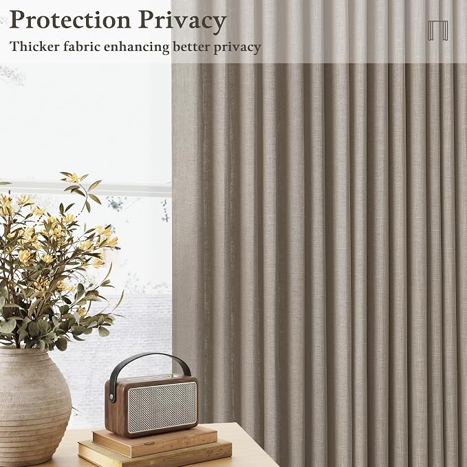 Taupe Brown Pinch Pleated Semi Sheer Linen Blend Drapes 112 Inches Long 50W | - Image 4