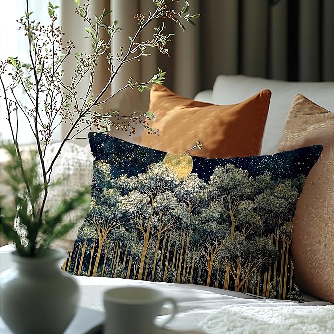 Rustic William Morris Night Forest Green Moon Decor Pillow Covers 12x20 - Image 6
