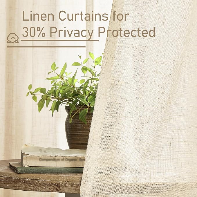 LAMIT Beige Linen Curtains for Living Room 84 inch Length, Light Filtering Semi - Image 5