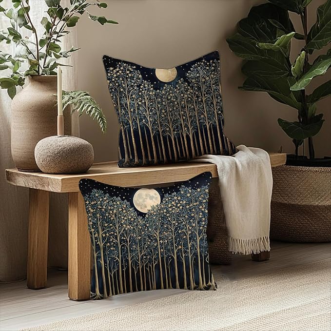 Rustic William Morris Night Moon Forest Green Decor Pillow Covers 18x18 Set of 2 - Image 4