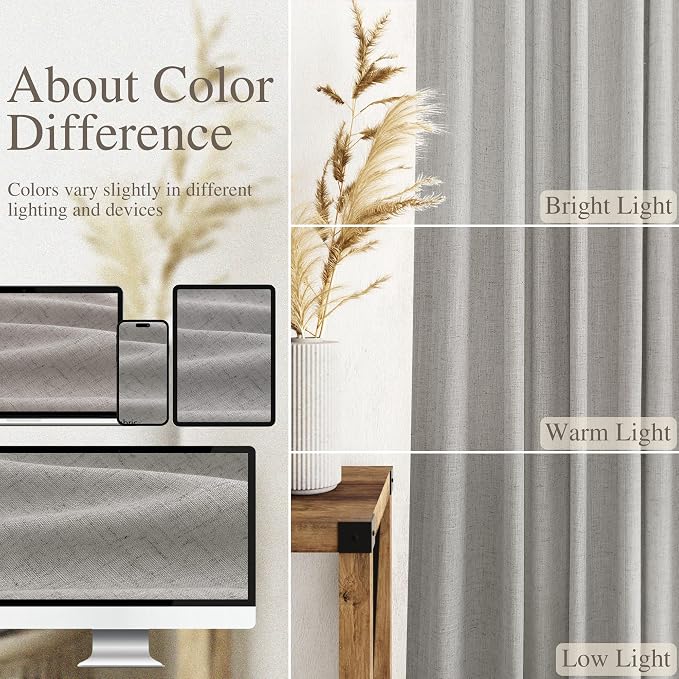 Nanspring Light Gray Linen Curtains 63 Inch Length - Image 3