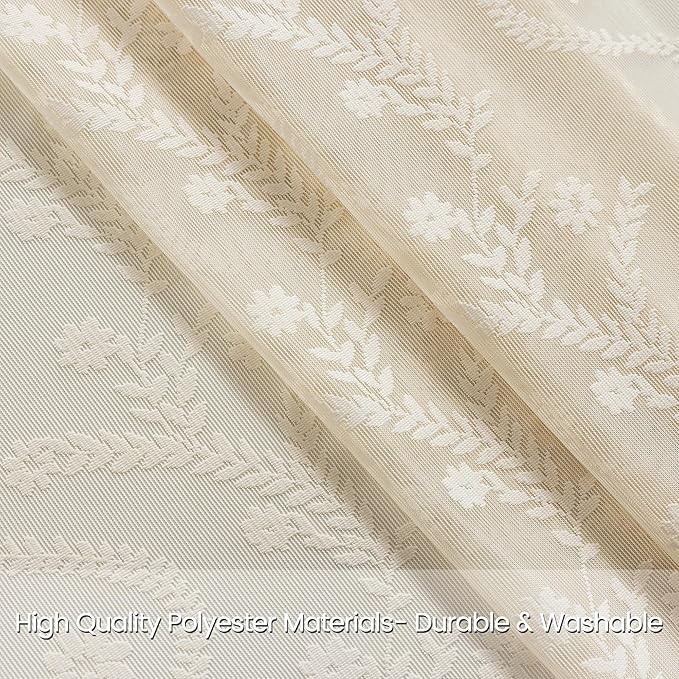WAZZIO Boho Lace Curtains 2 Panels 63 Inches -Cute Vintage Victorian Sheer - Image 2