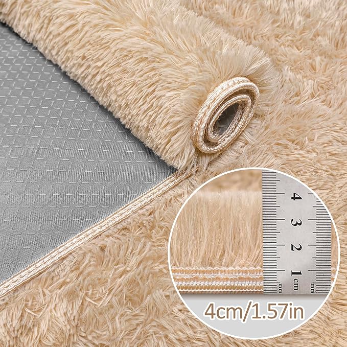 Beige Runner Rug for Bedroom 2x5ft Fluffy Area Rug Bedside Runner Rug for Kids - Image 5