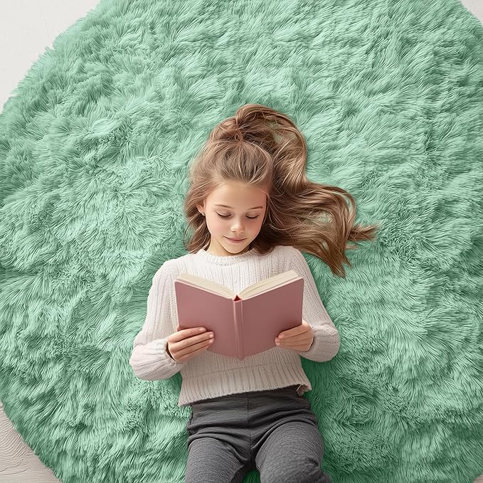 OLANLY Mint Green Round Rugs for Bedroom by OLANLY