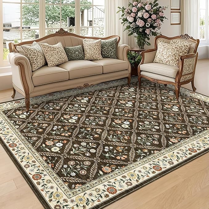 Large Entryway Rug 3x5 Floral Washable Area Rugs Vintage Soft Non-Slip Small by GarveeHome