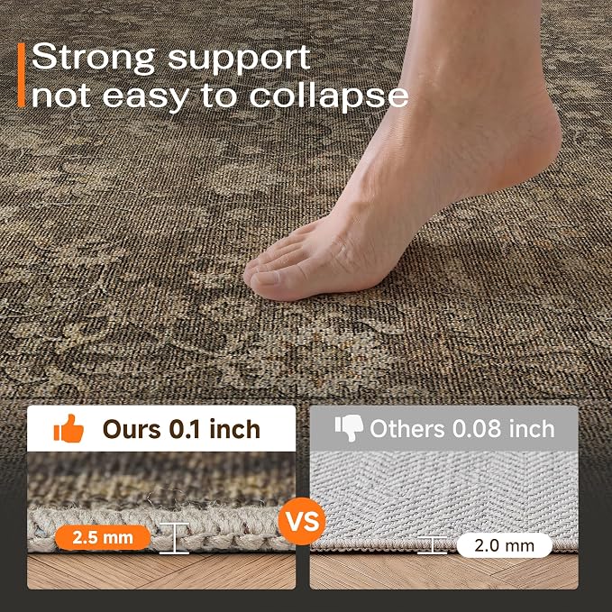 5x7 Brown Linen Look Washable Area Rug - Image 9
