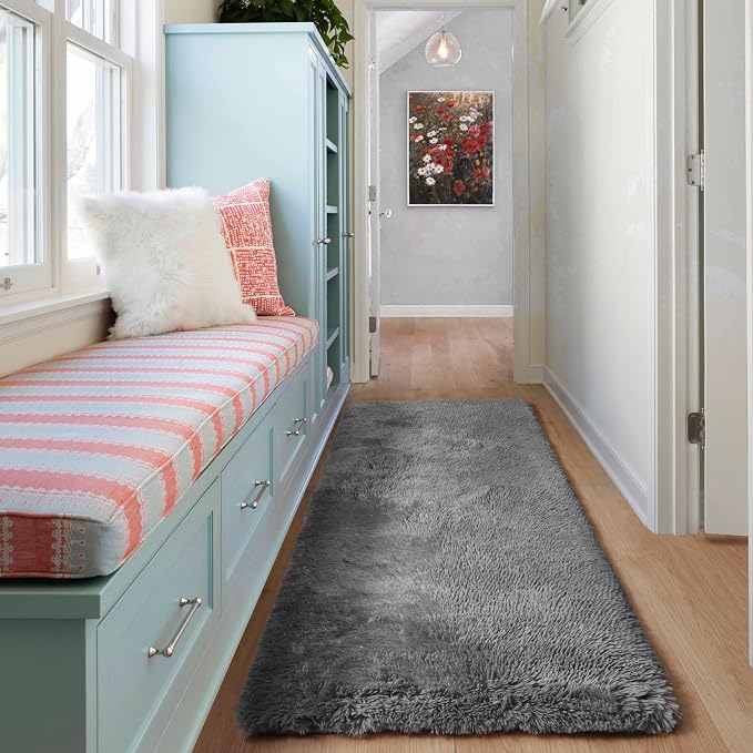 ONASAR 2x6 Grey Runner Rugs for Bedroom Living Room, Fluffy Bedside Hallway - Image 4